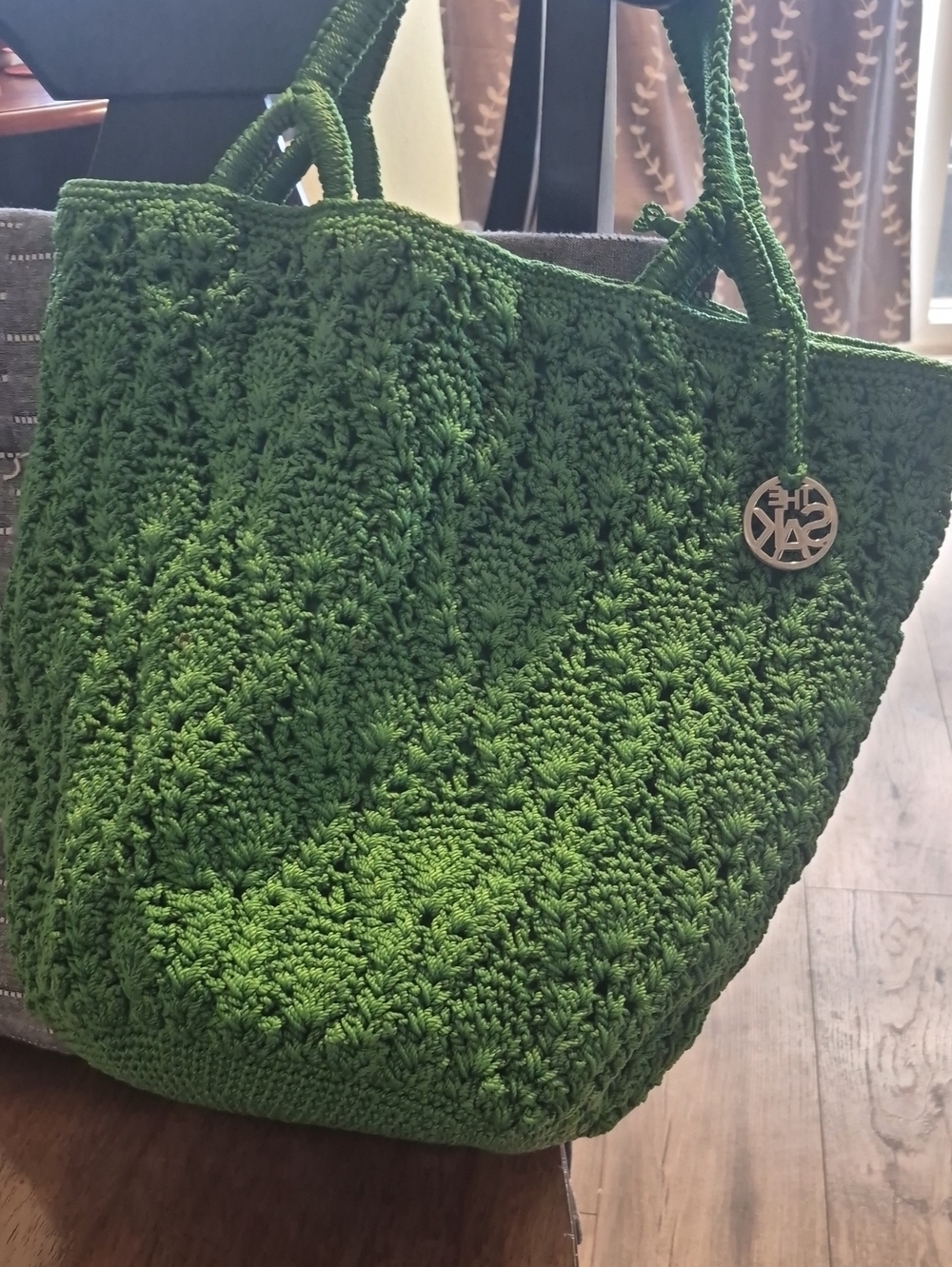 Green Crochet Tote Bag with Charm By THE SAK